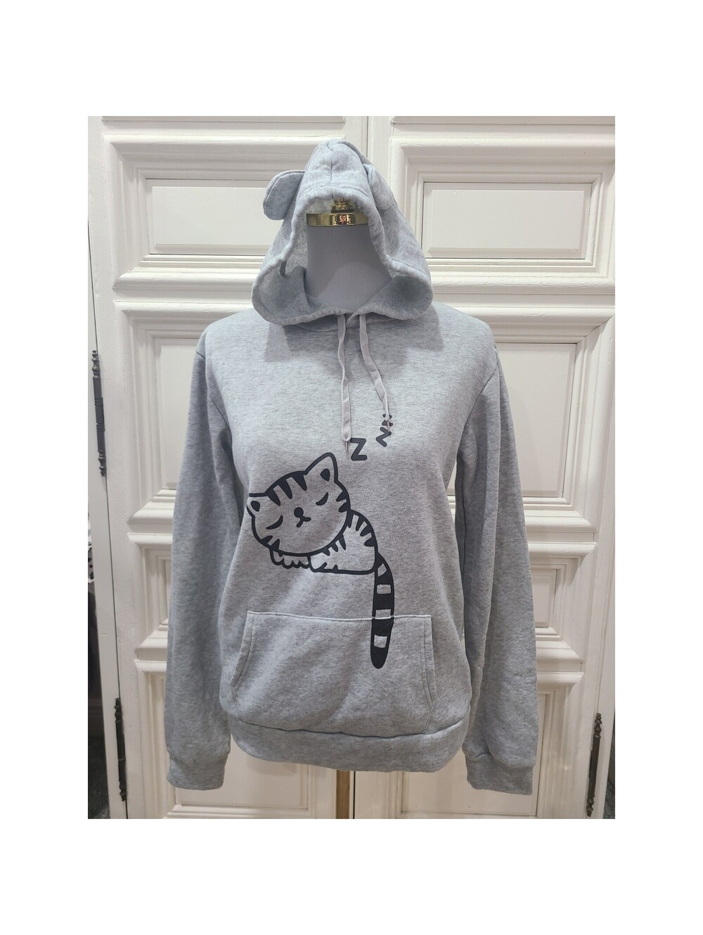 Womens cat hoodie gray size S with cute cat ears and kangaroo pouch